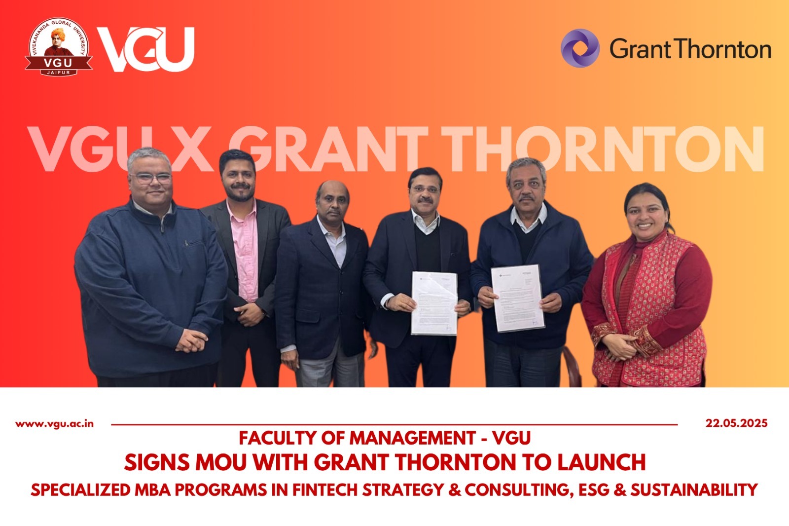 Faculty of Management at Vivekananda Global University Signs Strategic MoU with Grant Thornton
